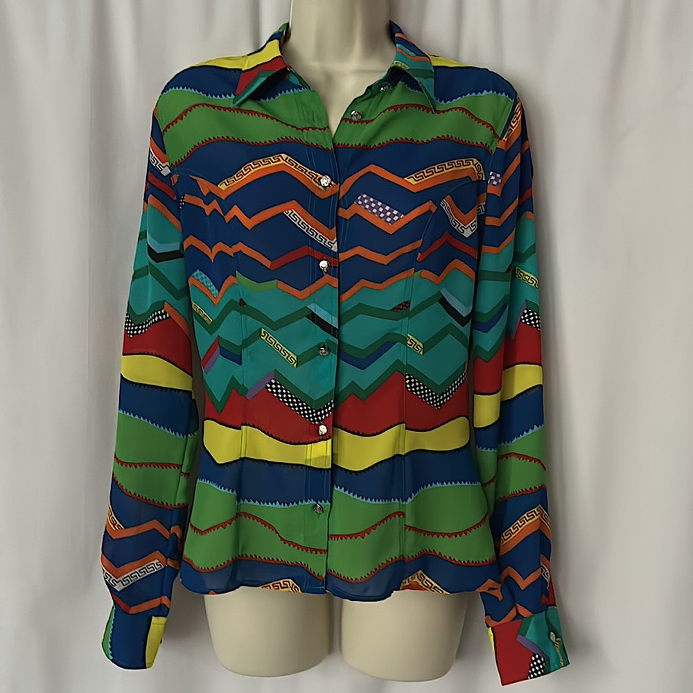 Versace Jeans Couture Colorful Abstract Pattern Long Sleeve Shirt Top **Sz S** - Picture 1 of 6